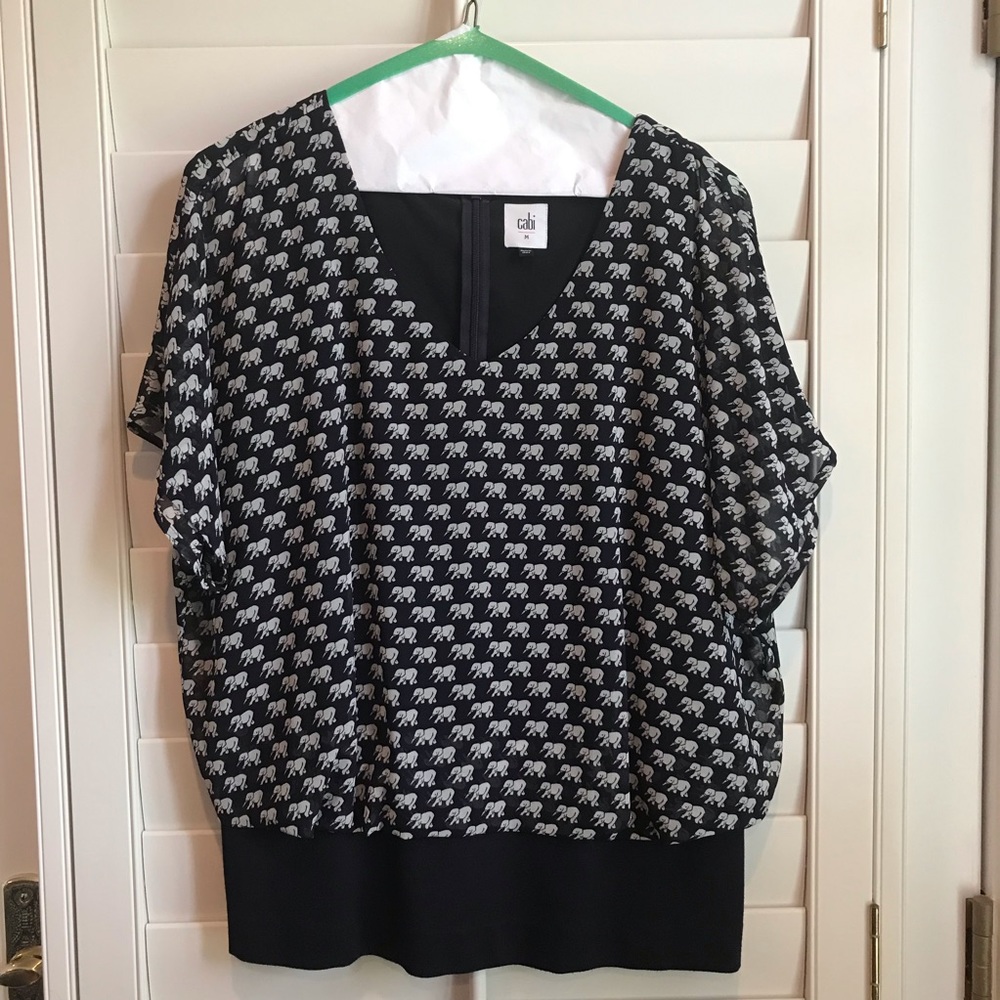 Cabi Elephant Blouse, Navy & Cream, Sz M, LIKE NEW